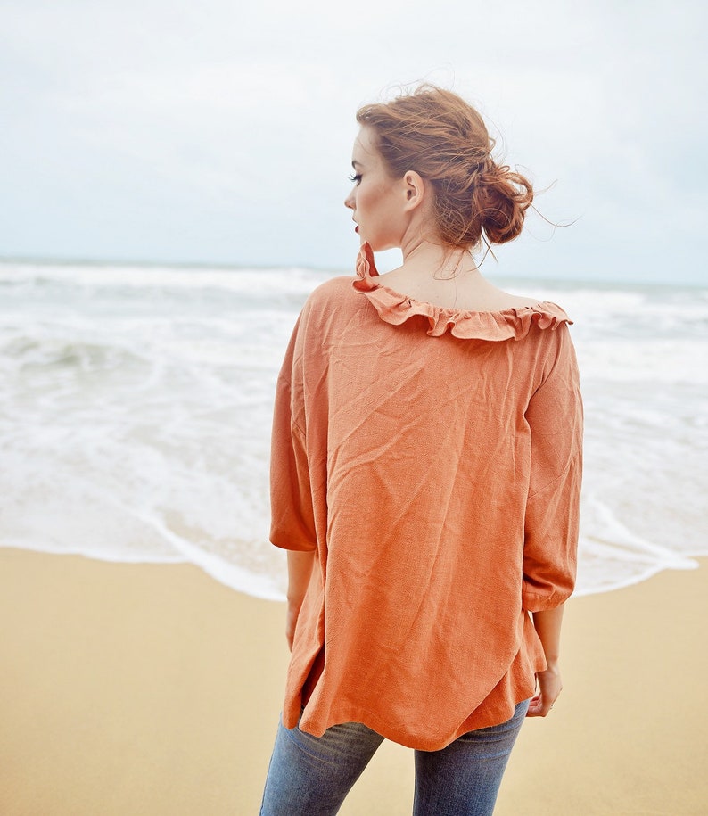 Linen Shirt Long Sleeves Linen Tops Women Linen Blouse Women Collar Shirt Organic Cotton Clothes image 7