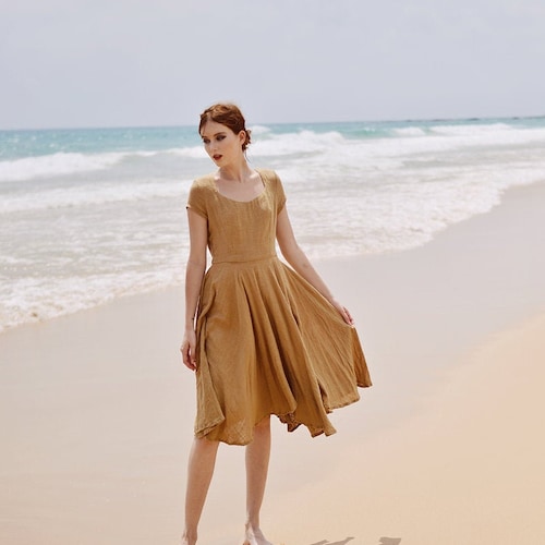 knee length dresses for ladies Gigi Linen Dress (OFF White) main image 0