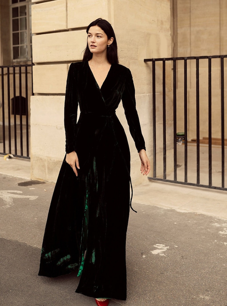 Wedding Guest Dress Formal Dresses Velvet Women Evening Ball Gown Velvet Dress Long Sleeve Bridesmaid Dress Wrap image 2