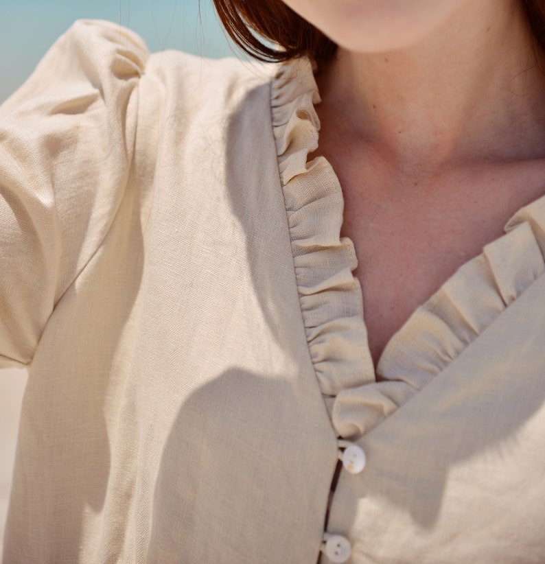 Tiered Linen Dress in Champagne image 3