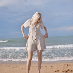Linen Women Romper Linen Jumpsuit for Women Short Linen Jumper Organic Cotton Romper image 2