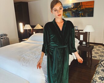 Robes Womens Velvet - Emerald Velvet Robe - Velvet Nachtjapon Robe - Zijdefluweel - Cadeau voor haar