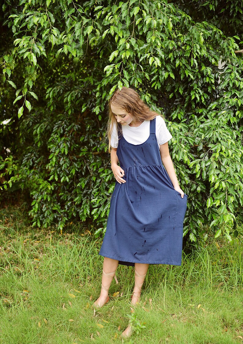 Linen Midi Apron Dress Women Summer Dress Organic Cotton Etsy