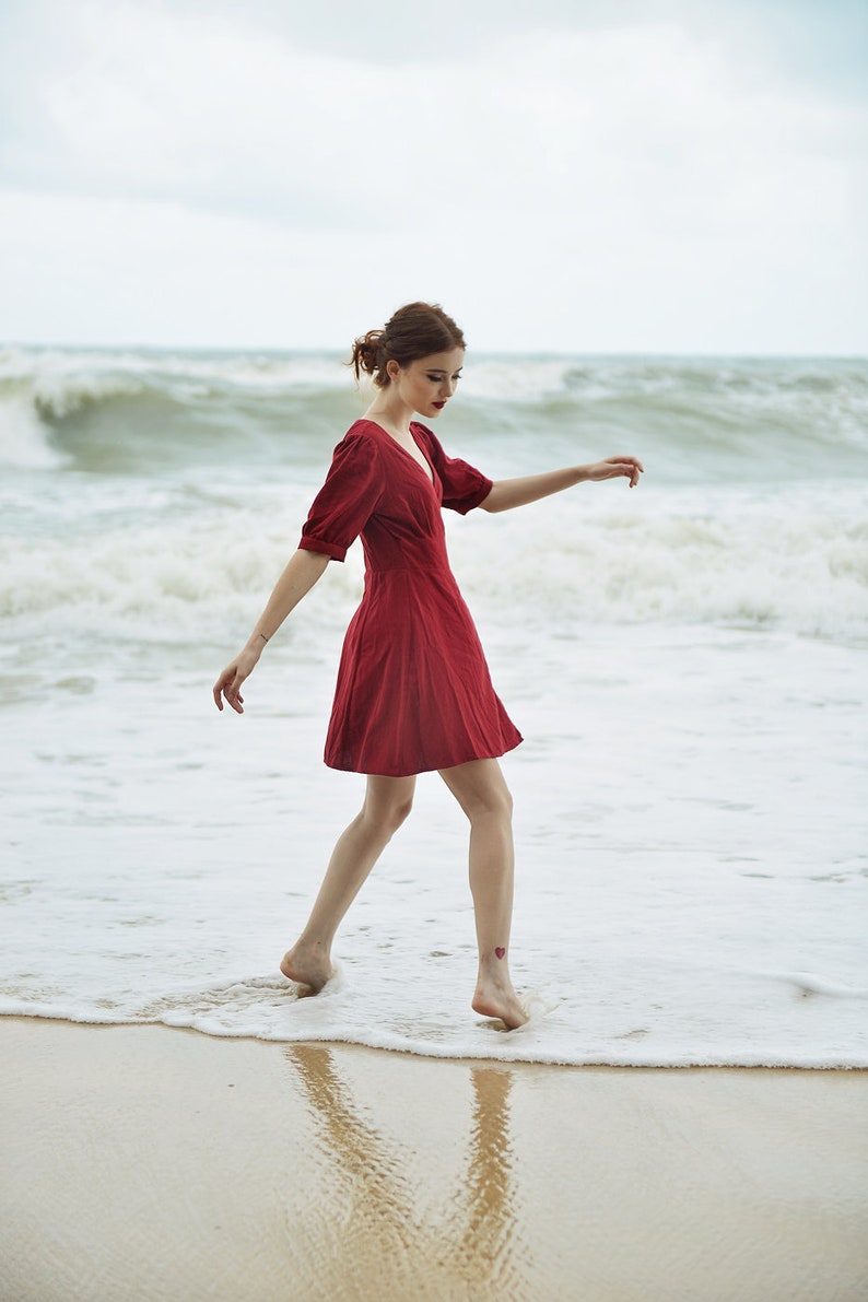 Linen Wrap Dress  Cotton Wraparound Dress  Casual Linen image 2