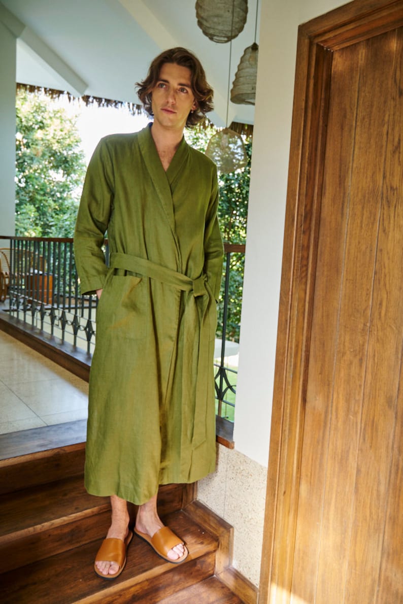 Linen Robe for Men Handmade Jacket for man Plus size Housecoat Gift for him image 3