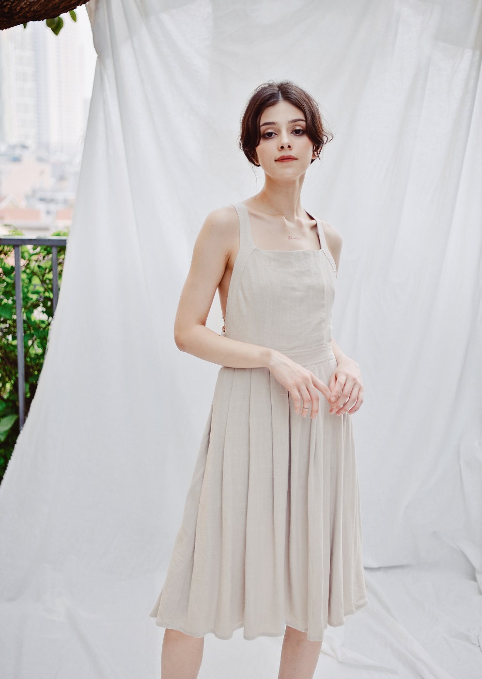 chinese dress ladies Cotton Linen Poplin Apron Dress, Liquorice – SOTE