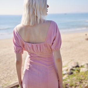 Pink Mini Dress Linen Short Dress Pink Summer Dress image 7