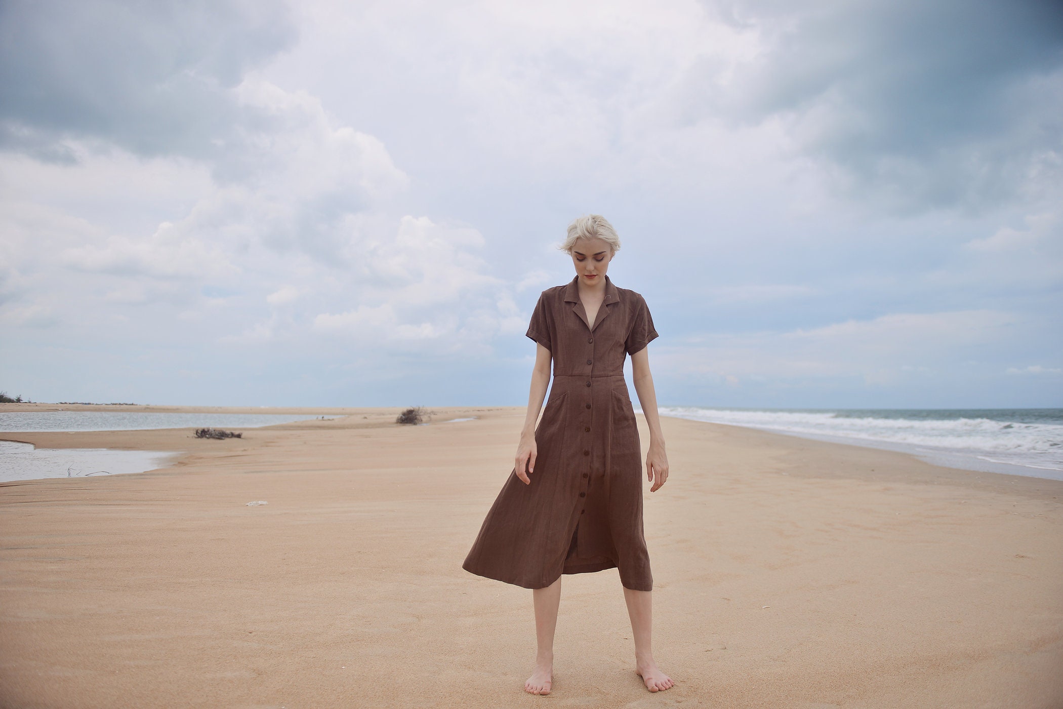 Cotton & Linen Button Sleeveless Dress main image 0