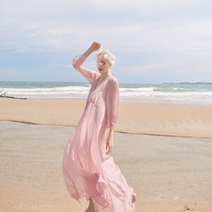 Sheer Silk Long Dress Maternity Dress for Photoshoot Sheer Silk Beach Cover up Sheer Long Dress Lelasilk image 7