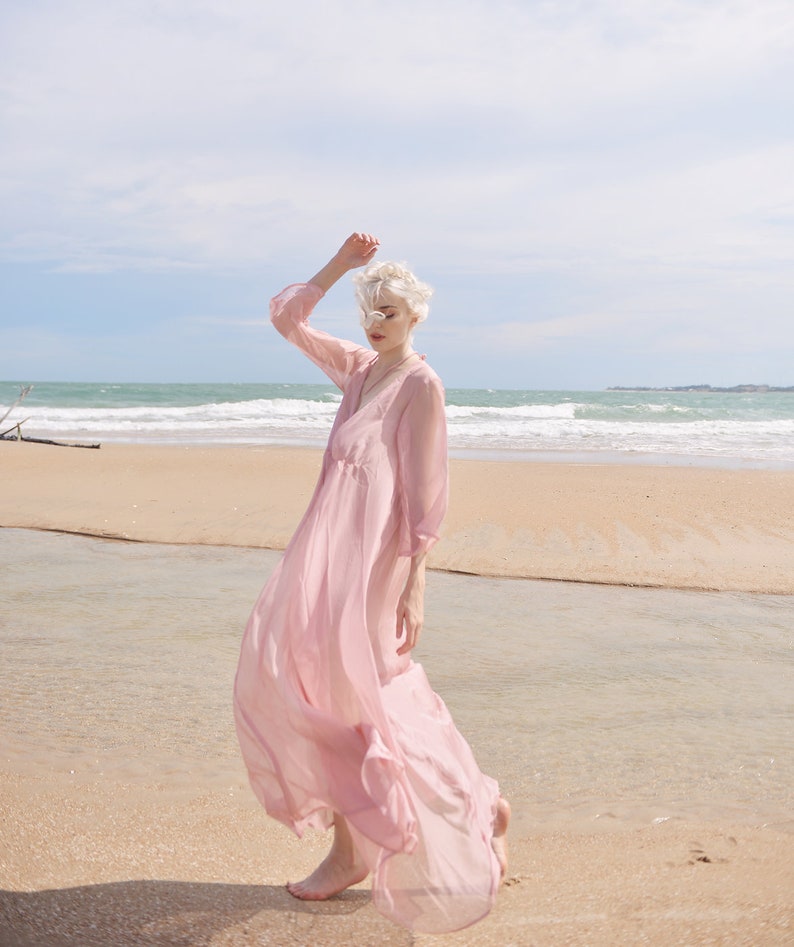 Sheer Silk Long Dress Maternity Dress for Photoshoot Sheer Silk Beach Cover up Sheer Long Dress Lelasilk image 7