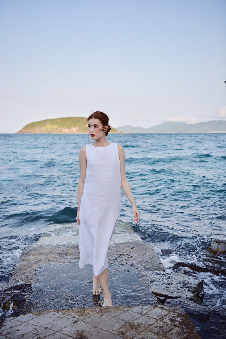 White Shift Dress Soft Linen Dress Plus size Linen image 2