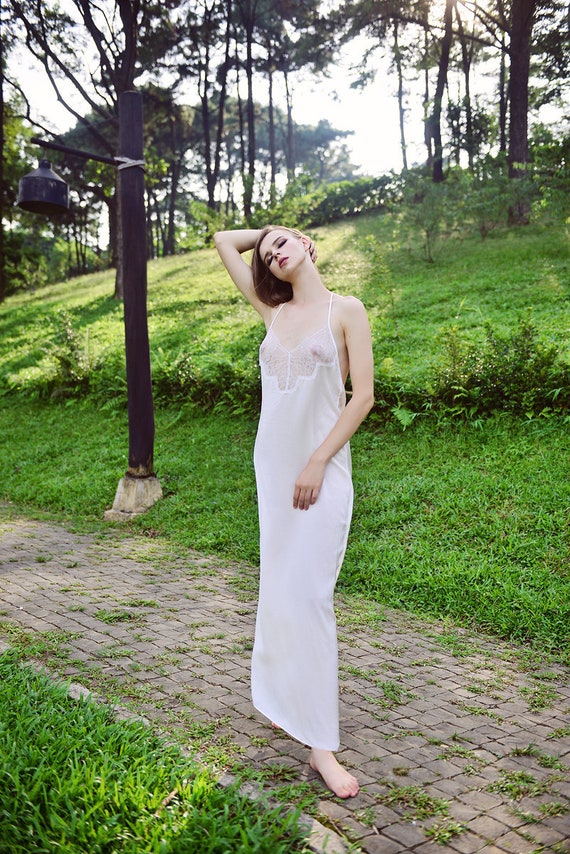 Silk Nightgown Maxi Beach Dress Bridal Silk Lingerie Lace