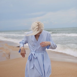 Midi Robe Womens Blue Linen Gift for Mom image 7