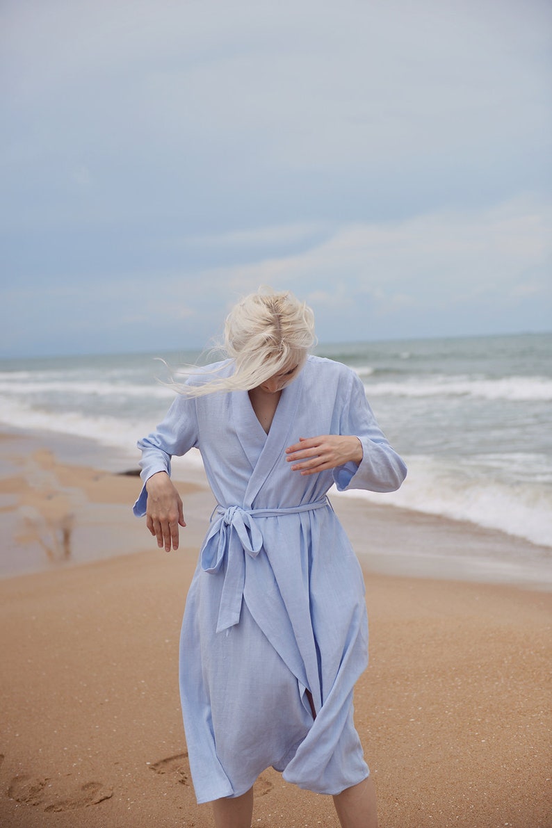 Midi Robe Womens Blue Linen Gift for Mom image 7