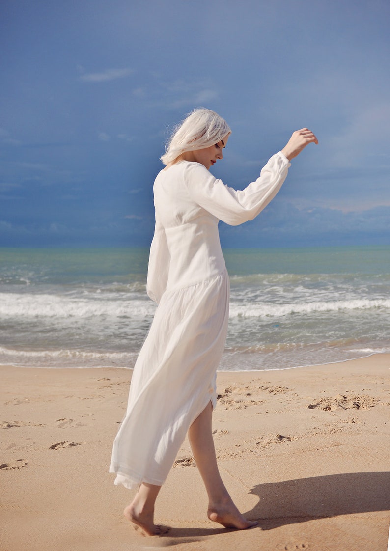 Linen Dress White Midi Linen Dress Organic Cotton Dress image 6