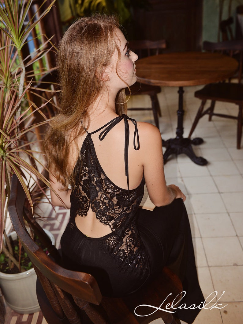 Black Silk Slip Silk Slip Dress Halter Neck Slip Etsy