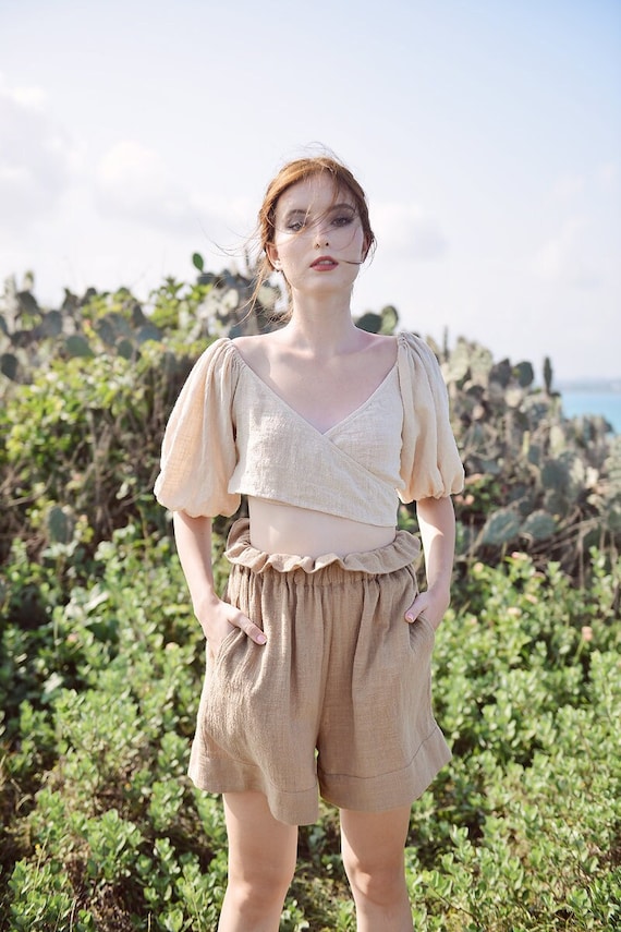 Linen Wrap Top Boho Tops Linen Summer 