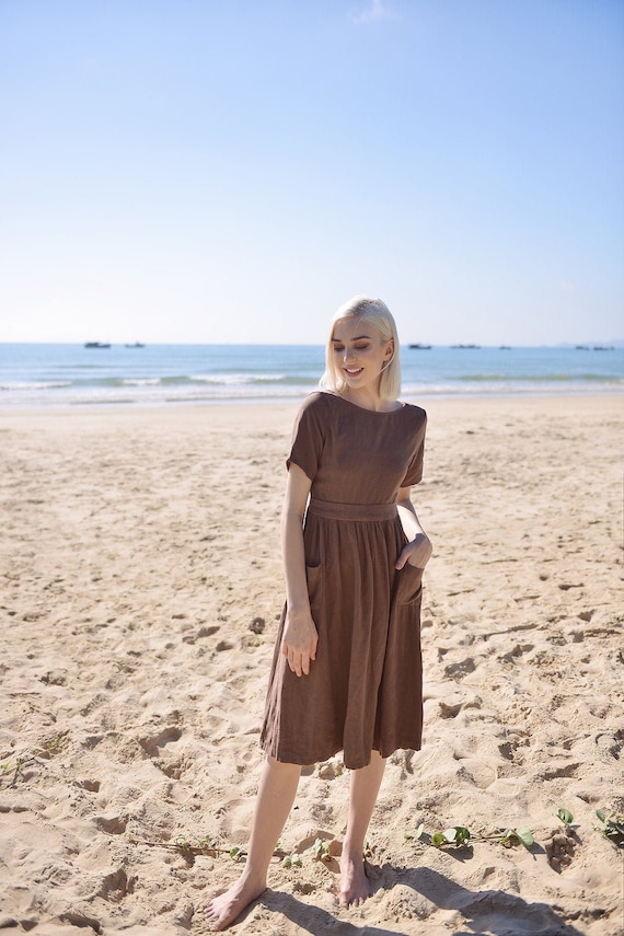 open back linen dress Linen Pinafore Dress, Linen Sundress, Open Back Dress, Backless Slip Dress, Low Back Infinity Dress COAST