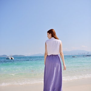 Linen Skirt Midi Length with Elastic Waist in Lilac image 3