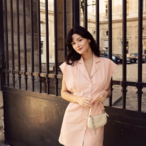 Pink Dress Linen Mini Dress Parisian Style image 3