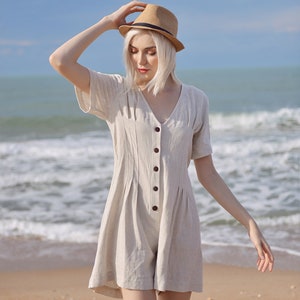 Linen Women Romper Linen Jumpsuit for Women Short Linen Jumper Organic Cotton Romper image 6