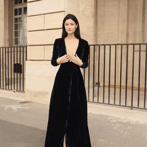 Wedding Guest Dress Formal Dresses Velvet Women Evening Ball Gown Velvet Dress Long Sleeve Bridesmaid Dress Wrap image 9