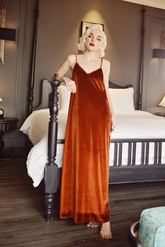 Velvet Maxi Dress Long Dress Bridesmaid Slip Maxi Dress Lowback Terracotta Dress Etsy