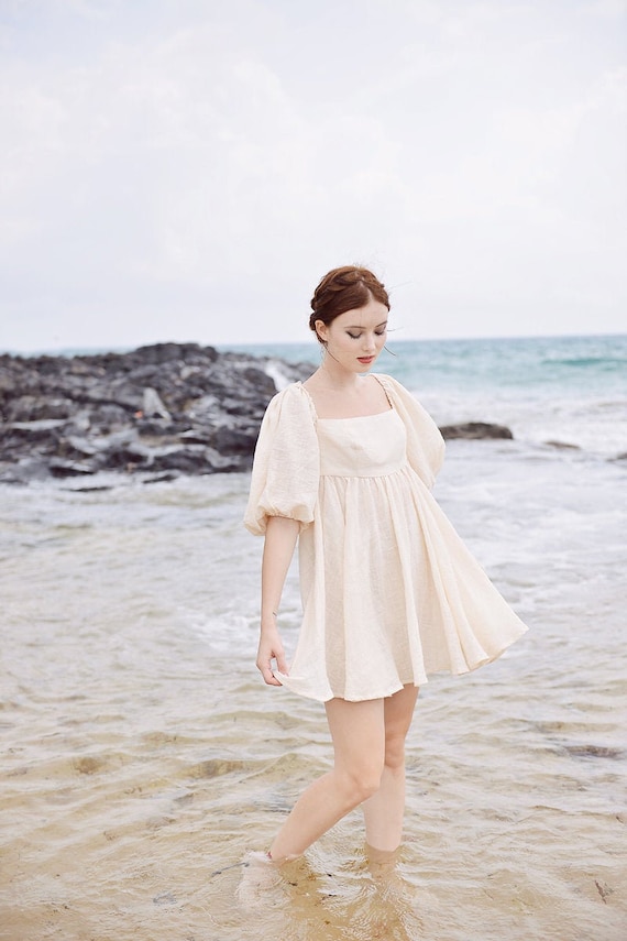 short linen summer dresses Velvet, Livvy Linen minidress, Women, White, XS, Dresses