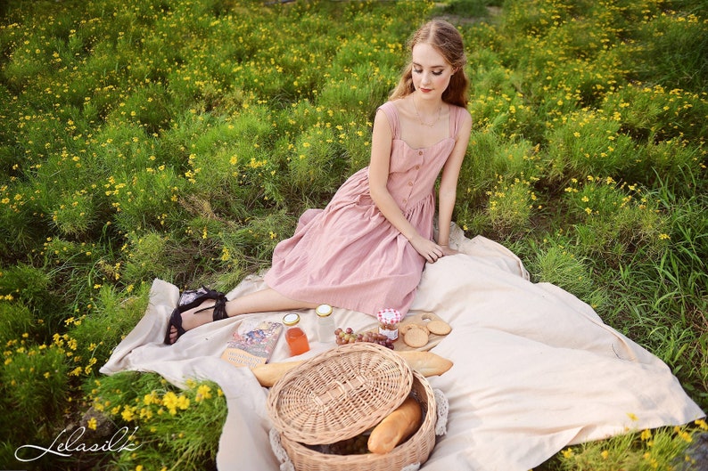 Sleeveless Apron Dress Cotton Casual Dress Linen Summer Dress