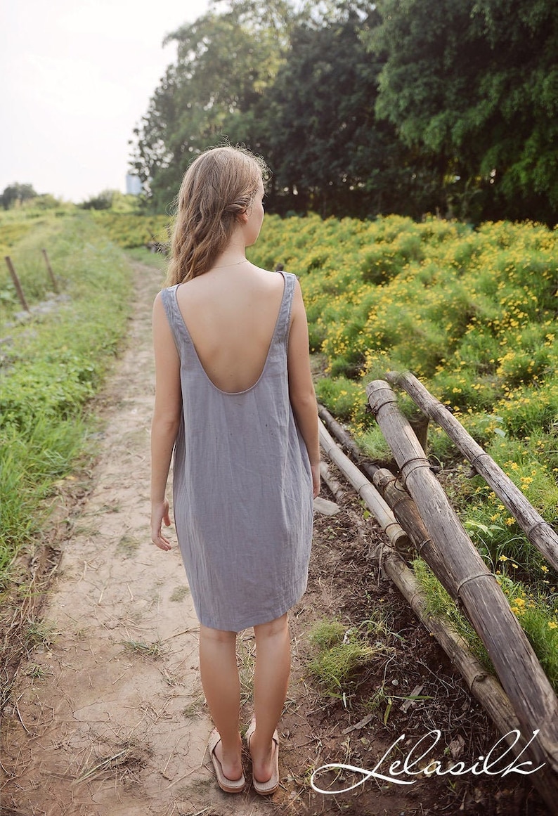 Summer Linen Dress Linen Dress Backless Cotton Slip Dress Natural Cotton image 1