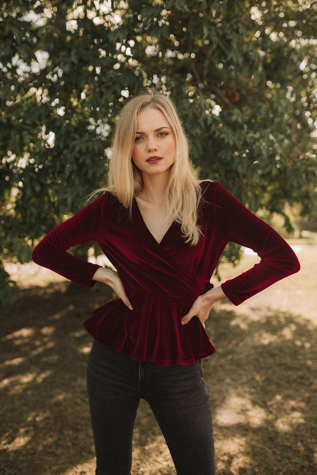 Wrap Top Women - Long Sleeve Blouse - Velvet Blouse Women Wrap Top Women - Long Sleeve Blouse - Velvet Blouse Women