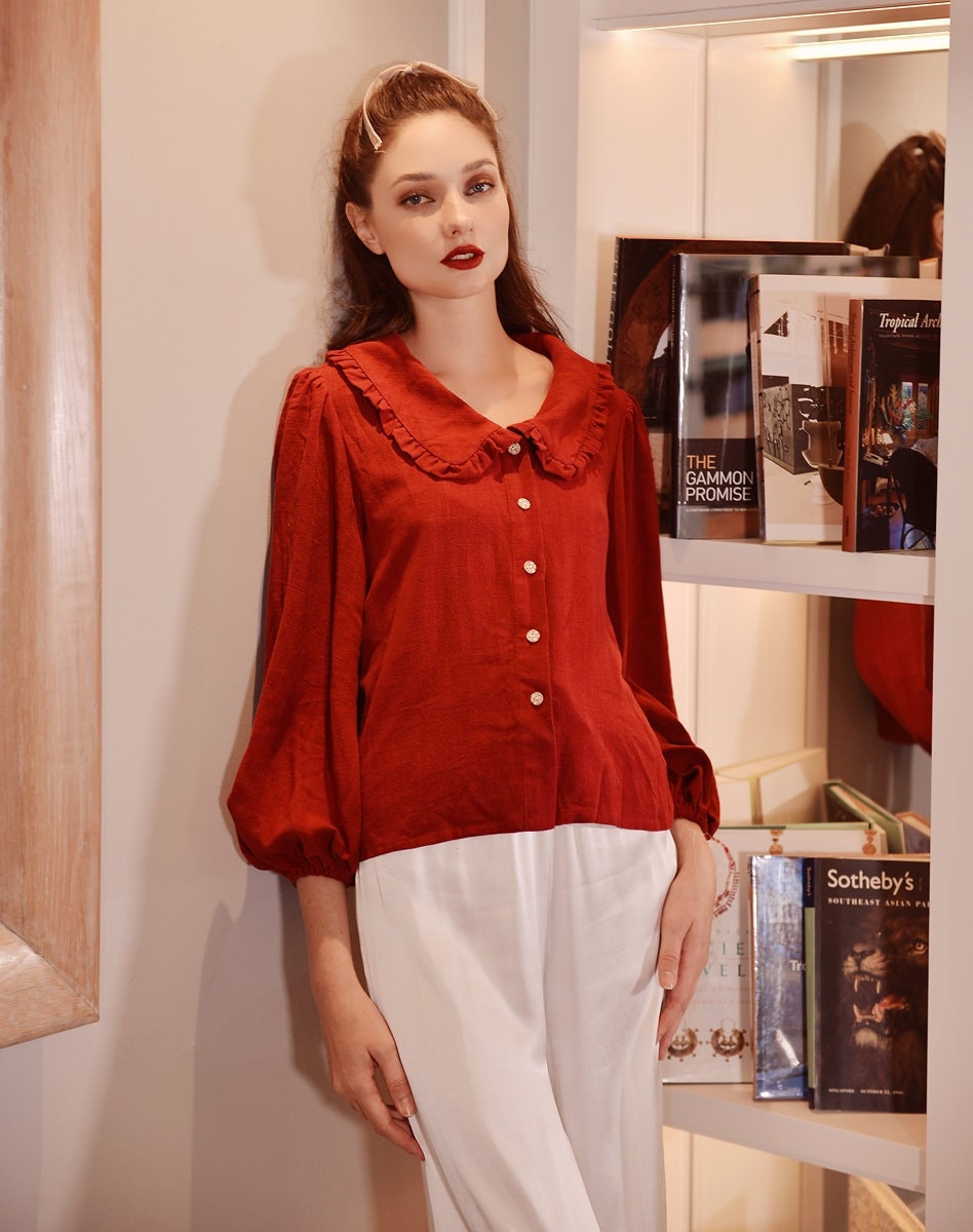 Red Linen Shirt Short Sleeve Linen Top Linen Shirt Womens - Etsy