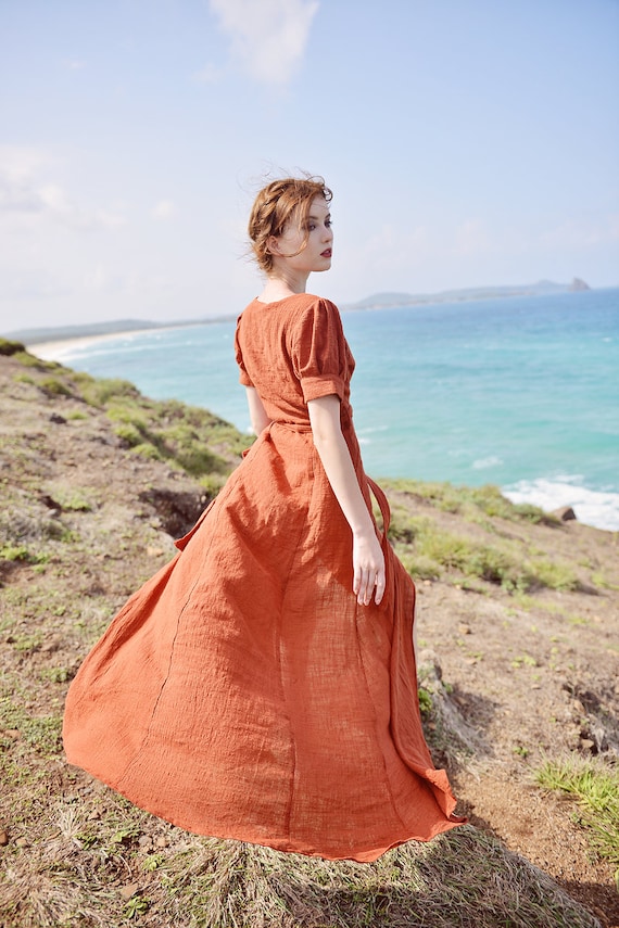 Wikkeljurk linnen gaas wikkeljurk dames wikkeljurk maxi linnen jurk zomer linnen gaasjurk Etsy Nederland