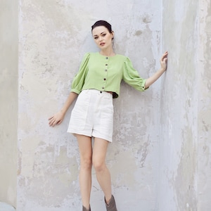 White Linen Shorts Womens Linen White Capris Summer Clothing Womens image 6
