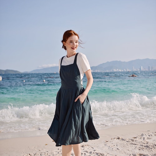 Dark Navy Maxi Dress: Long Sleeve Low Back Fit & Flare Gown