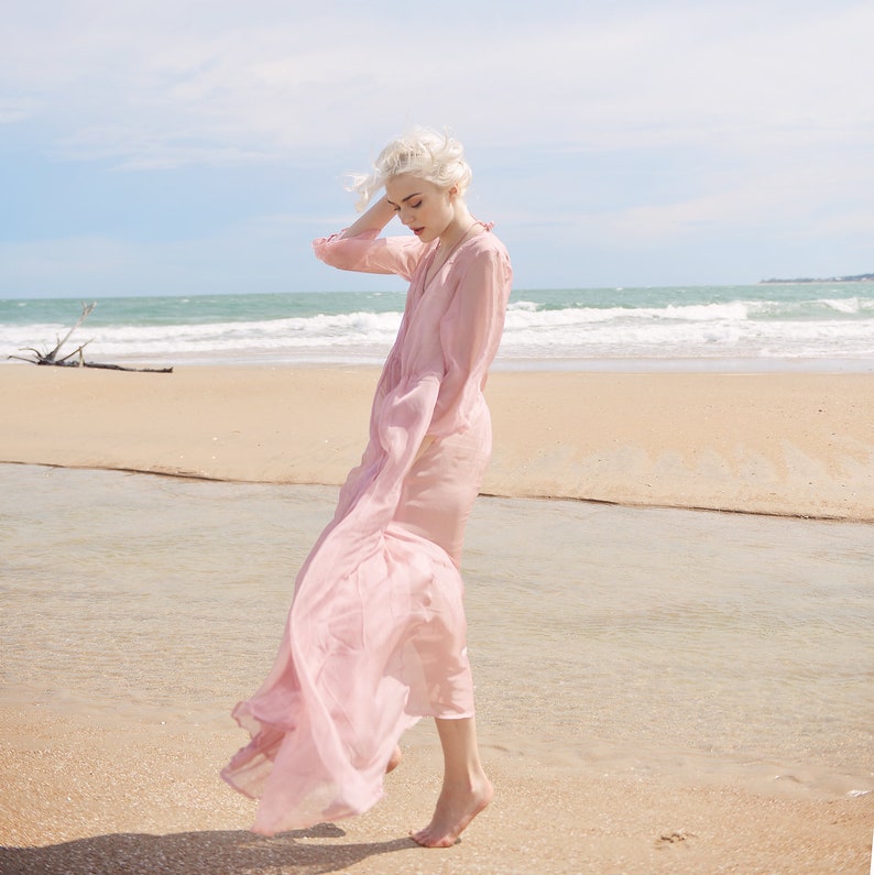 Sheer Silk Long Dress Maternity Dress for Photoshoot Sheer Silk Beach Cover up Sheer Long Dress Lelasilk image 3