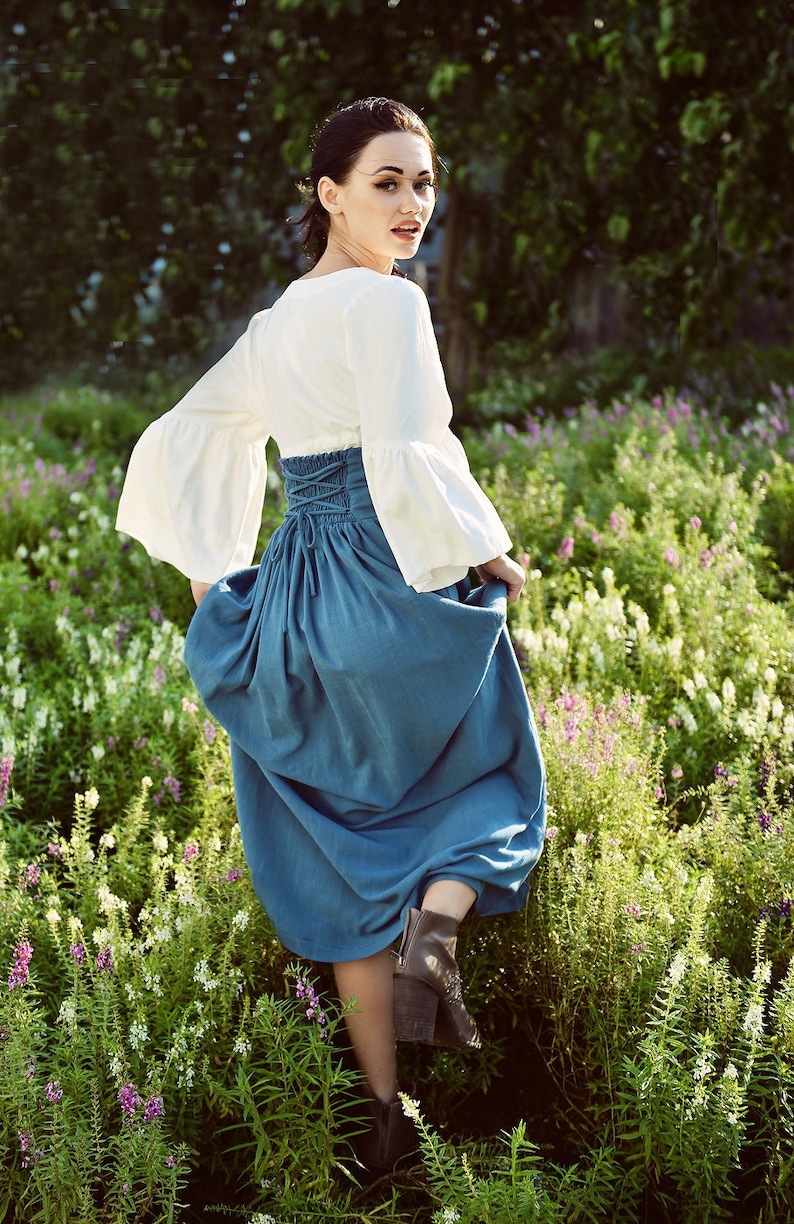 Linen Skirt Women - Bohemian Long Skirt - Skirt with Elastic Waist - Bohemian Maxi Skirt - Hippy Long Skirt image 3