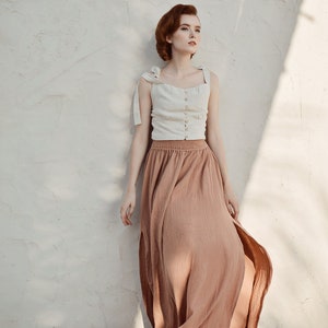 Linen Skirt Skirt Women Maxi Skirt with Adjustable Waist Cotton Skirt Women Side Slit Skirt image 9