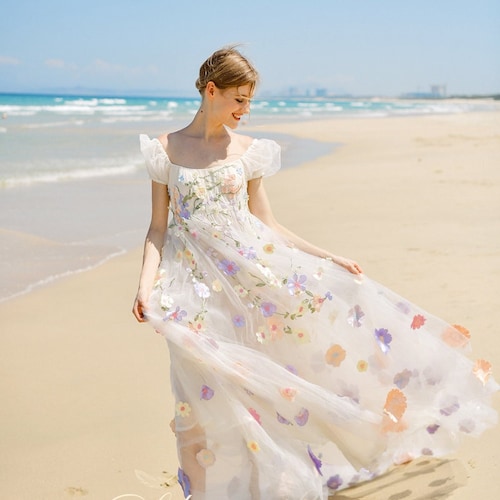 Floral Regency Dress - Empire Waist Wedding - in Tulle - Handmade LelaSilk