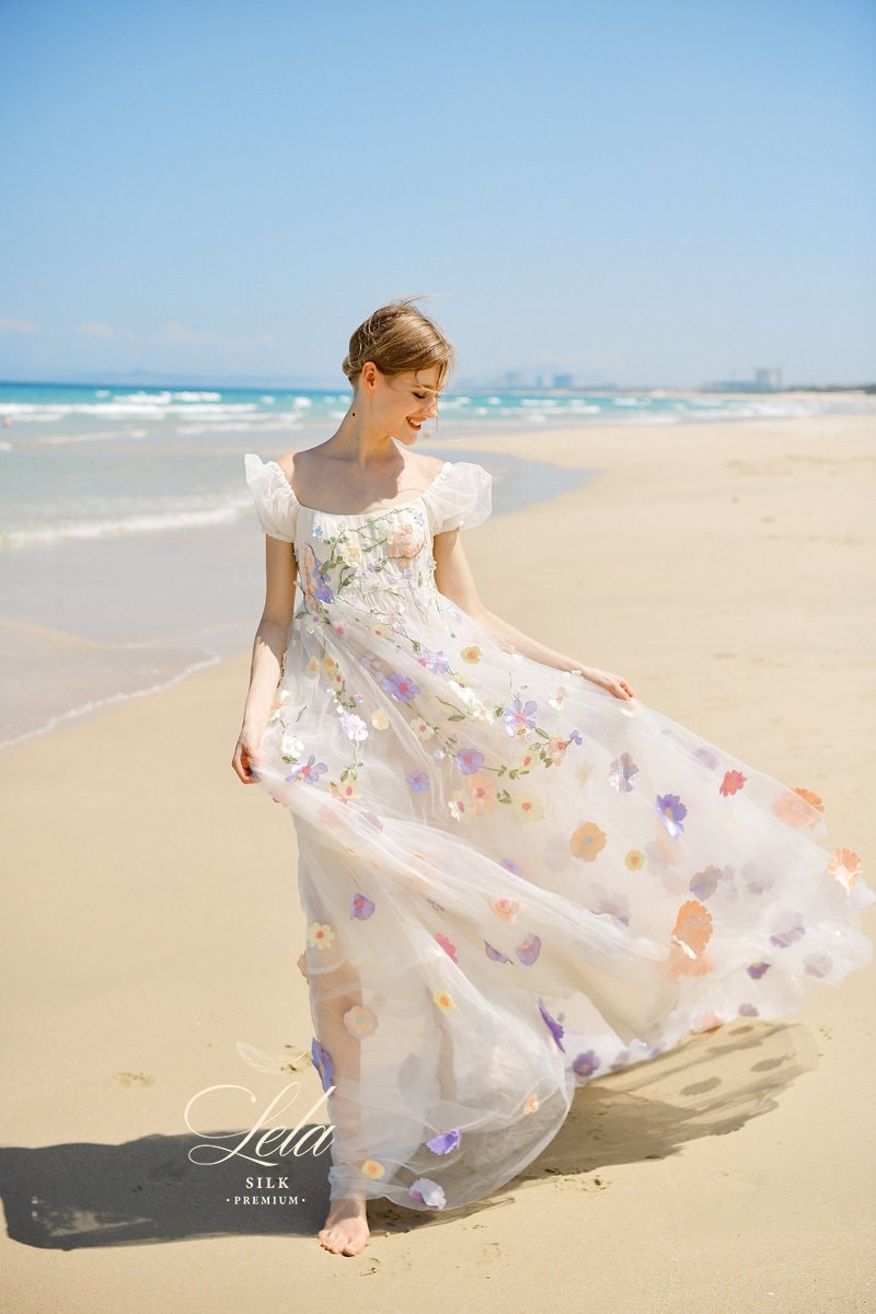 Floral Regency Dress - Empire Waist Wedding - in Tulle - Handmade LelaSilk