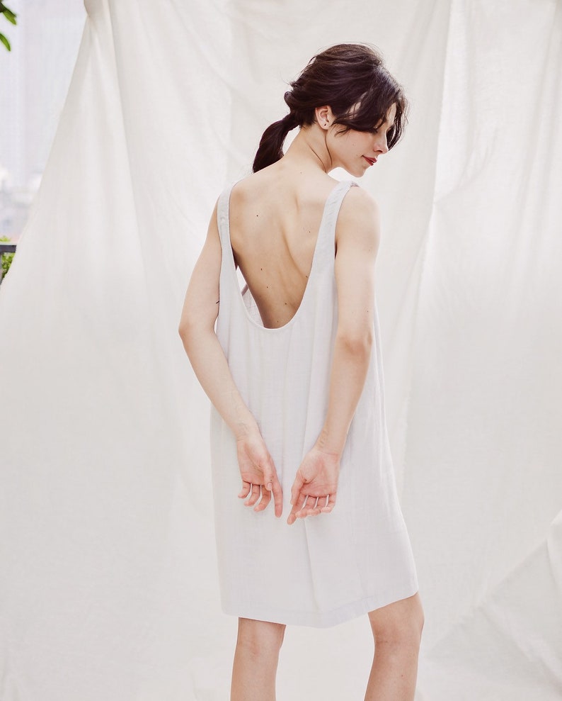 Summer Linen Dress Linen Dress Backless Cotton Slip Dress Natural Cotton image 10