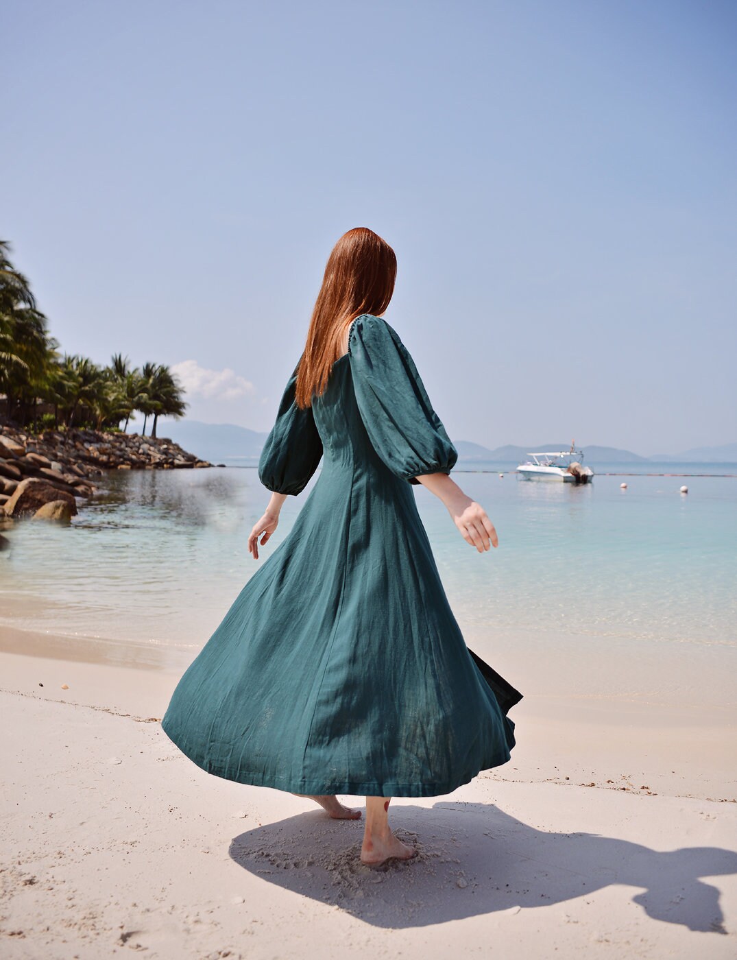 natural linen dress with sleeves Oversized Linen Dress AURA In Natural S / Black