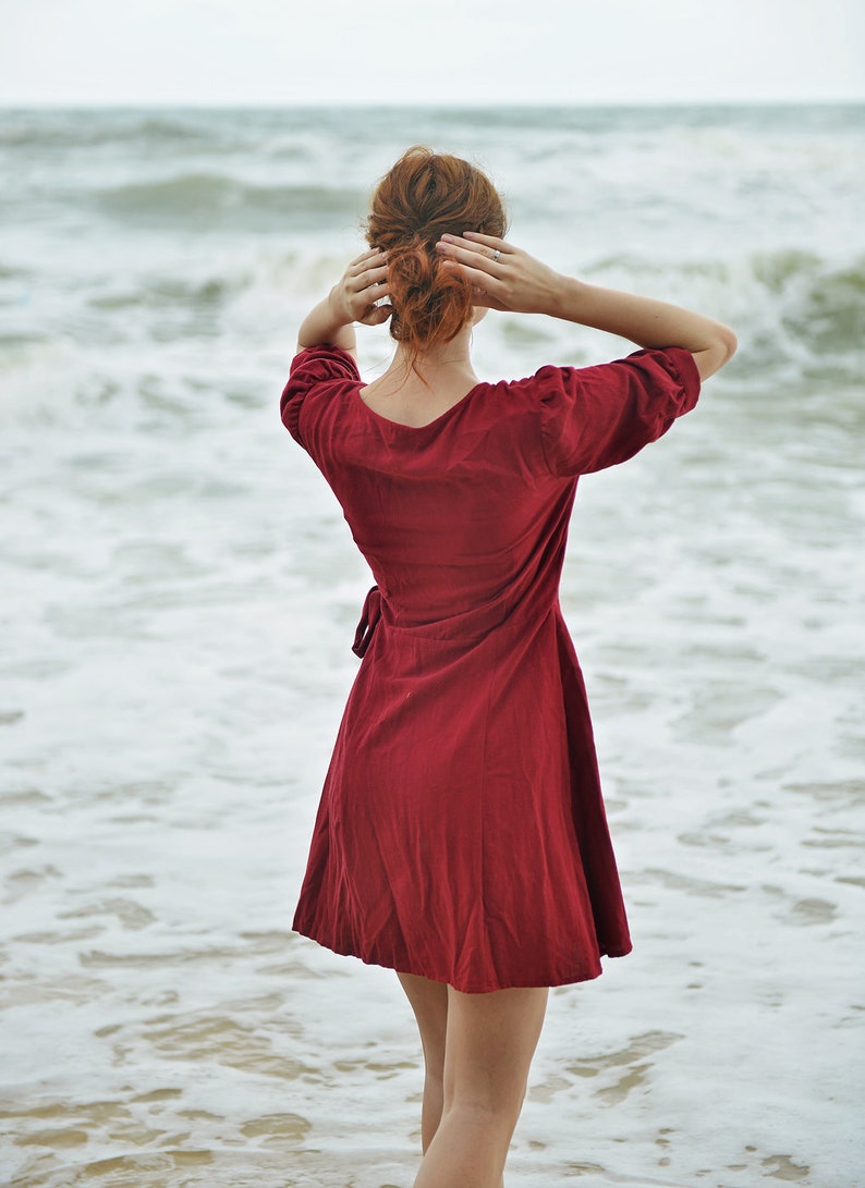 Linen Wrap Dress  Cotton Wraparound Dress  Casual Linen image 5