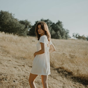 White Linen Dress - Short Sleeve Dress - Linen Short Dress - Womens Dresses image 8