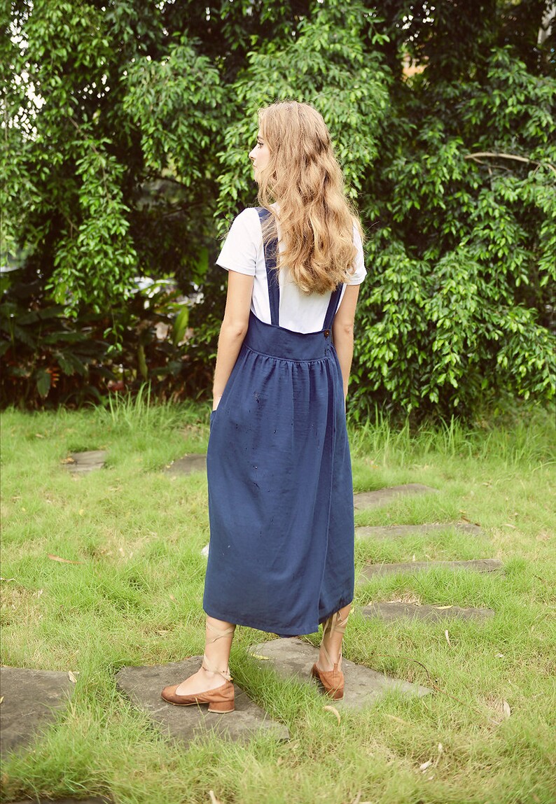 Linen Midi Apron Dress Women Summer Dress Organic Cotton Etsy