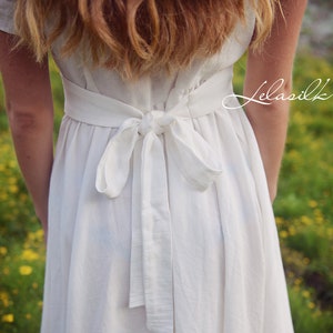 Summer Midi Linen Dress Linen Dress with Collar Midi Cotton Dress Women White Midi Dress Organic Cotton Clothing image 9