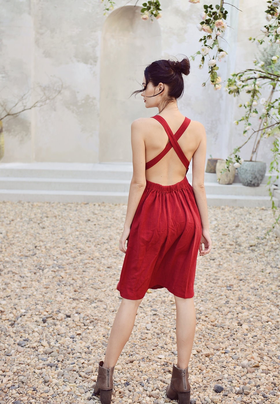 cross back linen dress Cross Back Linen Dress PAULA: Sleeveless A-line Vintage Style