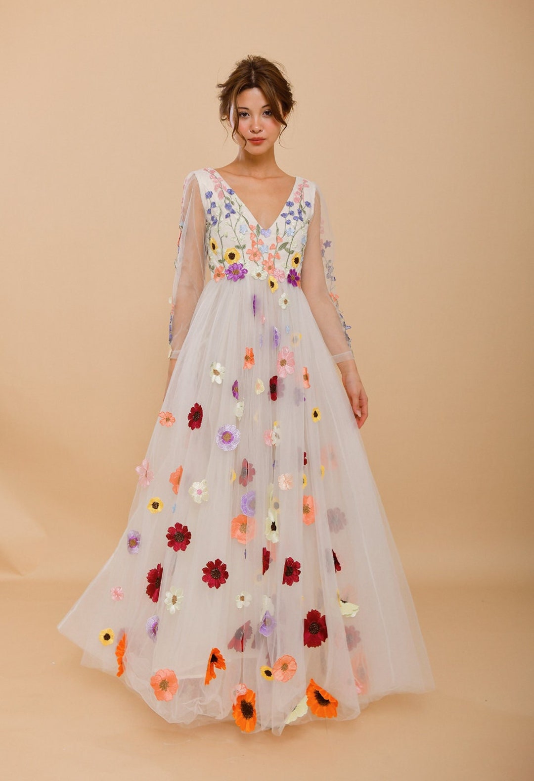 Floral Puff Sleeve Empire Waist Tiered Dress