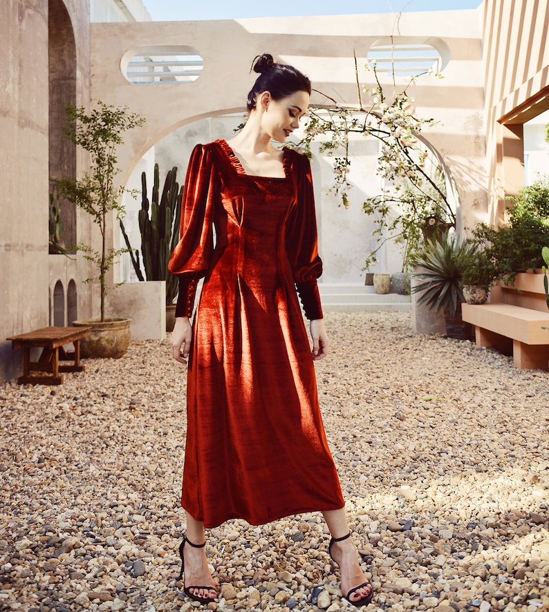 Womens Dresses Velvet Red Velvet Dress Long Sleeve Velvet Etsy