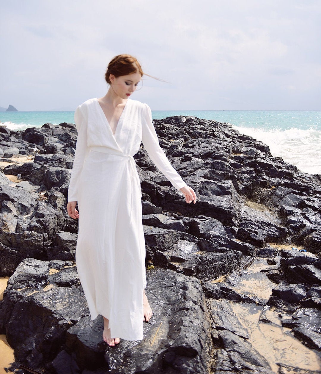 Linen Maxi Dress White Linen Dress Long Sleeve Women